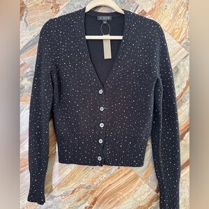 NWT J.Crew V-neck Cardigan in Black Sparkle Crystals Supersoft Yarn Sweater S